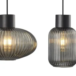Lámpara de techo colgante Galio 3 luces lineal 3xE27 acabado metal negro cristal fumé estilo vintage