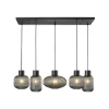 Lámpara de techo colgante Galio 5 luces lineal 5xE27 acabado metal negro y cristal fumé estilo vintage
