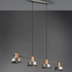 Lámpara de techo colgante Gaya 4 luces 4xE14 acabado madera y metal estilo industrial
