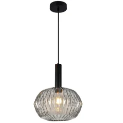 Lámpara de techo colgante Gianna Fumé 1 luz 1XE27 acabado metal negro cristal ahumado estilo vintage 30cm Ø