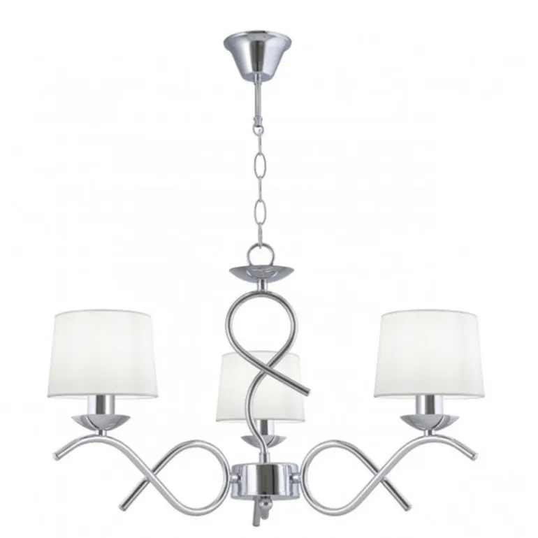 Lámpara de techo colgante Gloria 3 luces 3xE14 acabado metal cromo tejido blanco estilo clásico 55cm ØCromo