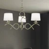 Lámpara de techo colgante Gloria 3 luces 3xE14 acabado metal oro envejecido tejido blanco estilo clásico 55cm Ø