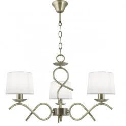 Lámpara de techo colgante Gloria 3 luces 3xE14 acabado metal oro envejecido tejido blanco estilo clásico 55cm Ø