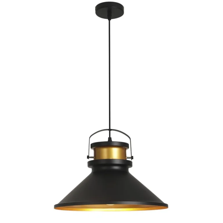 Lámpara de techo colgante Horus 1 luz 1XE27 acabado metal negro y dorado estilo industrial 36cm Ø