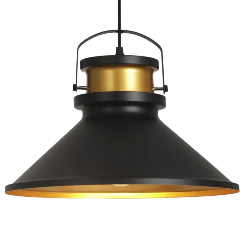 Lámpara de techo colgante Horus 1 luz 1XE27 acabado metal negro y dorado estilo industrial 36cm Ø