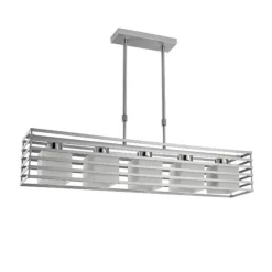 Lámpara de techo colgante Jaula 5 luces 5xE27 acabado metal plata tulipas cristal mate estilo moderno