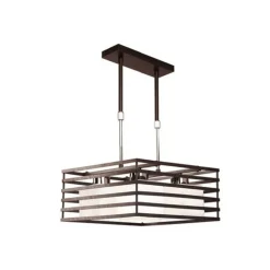 Lámpara de techo colgante Jaula 4 luces 4xE27 wengue acabado metal wengue tulipas cristal mate estilo moderno