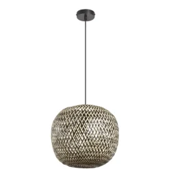Lámpara de techo colgante Kenia 1 luz 1xE27 acabado bambú natura/negro trenzado estilo nórdico 38cm Ø
