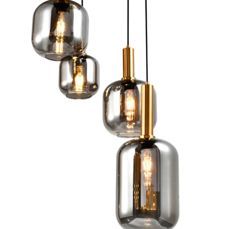 Lámpara de techo colgante Krumlov 5 luces 5XE27 estilo moderno acabado negro y dorado 49.5cm Ø