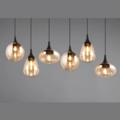 Lámpara de techo colgante Lumina 6L Negro/ Ámbar 6XE14