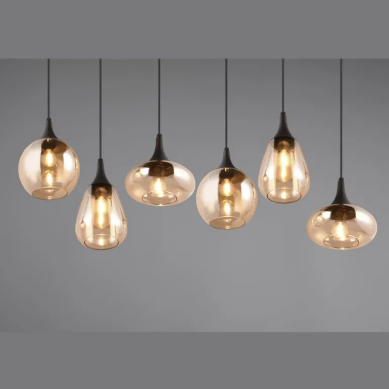 Lámpara de techo colgante Lumina 6L Negro/ Ámbar 6XE14