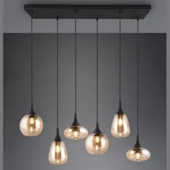 Lámpara de techo colgante Lumina 6L Negro/ Ámbar 6XE14