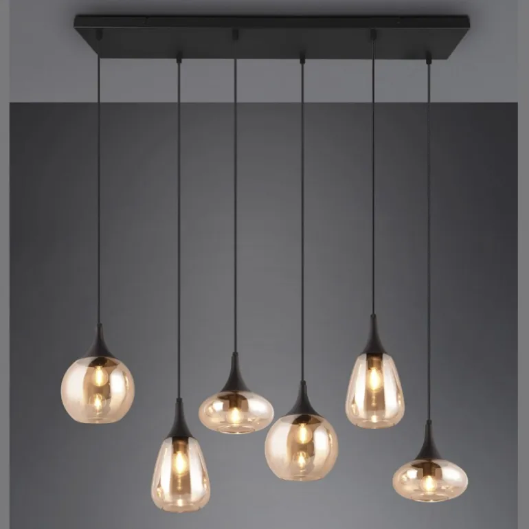 Lámpara de techo colgante Lumina 6L Negro/ Ámbar 6XE14