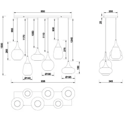 Lámpara de techo colgante Lumina 6L Negro/ Ámbar 6XE14