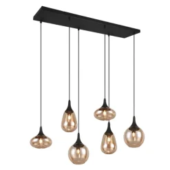 Lámpara de techo colgante Lumina 6L Negro/ Ámbar 6XE14