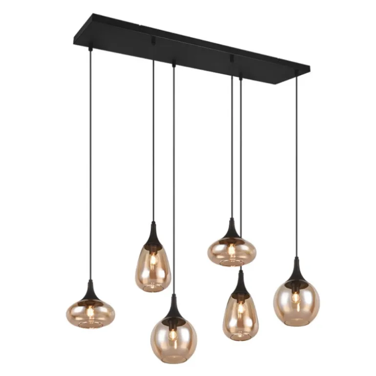 Lámpara de techo colgante Lumina 6L Negro/ Ámbar 6XE14