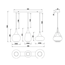 Lámpara de techo colgante Lumina 3L Negro/ Ámbar 3XE14