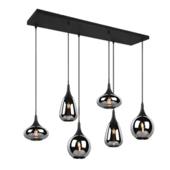 Lámpara de techo colgante Lumina 6 luces 6xE14 acabado metal negro cristal ahumado efecto espejo estilo moderno