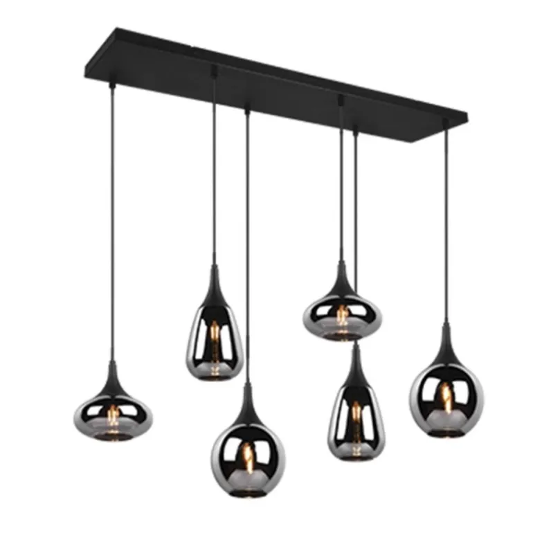 Lámpara de techo colgante Lumina 6 luces 6xE14 acabado metal negro cristal ahumado efecto espejo estilo moderno