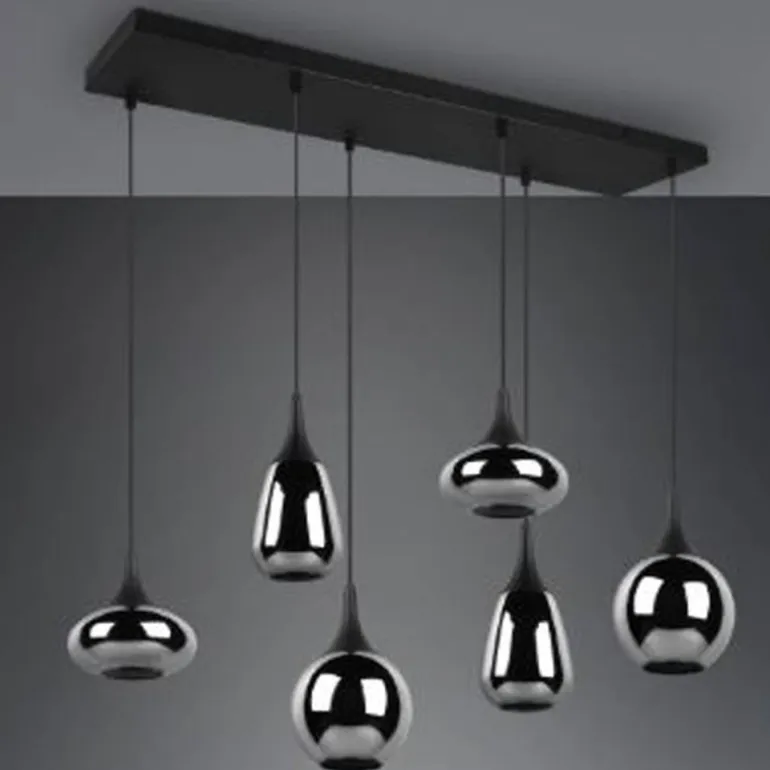 Lámpara de techo colgante Lumina 6 luces 6xE14 acabado metal negro cristal ahumado efecto espejo estilo moderno