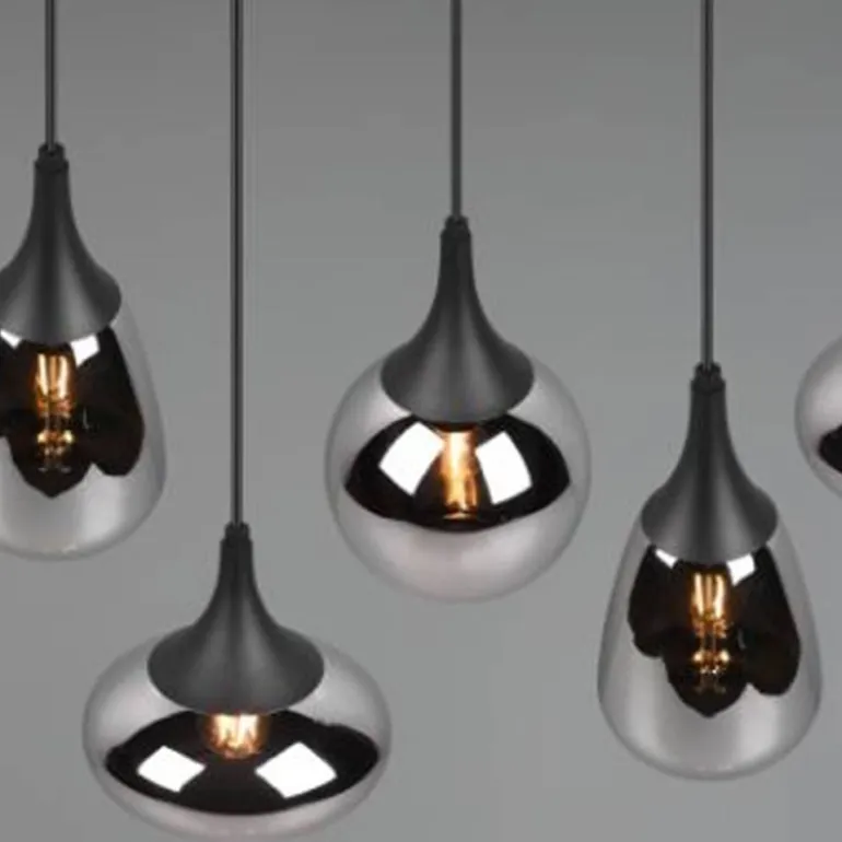 Lámpara de techo colgante Lumina 6 luces 6xE14 acabado metal negro cristal ahumado efecto espejo estilo moderno