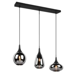 Lámpara de techo colgante Lumina 3 luces 3xE27 acabado metal negro cristal ahumado efecto espejo estilo moderno