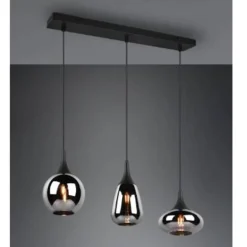 Lámpara de techo colgante Lumina 3 luces 3xE27 acabado metal negro cristal ahumado efecto espejo estilo moderno