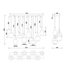 Lámpara de techo colgante Lumina 8L 8XE14 121CM Ancho