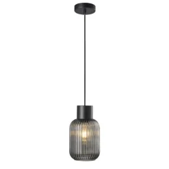 Lámpara de techo colgante 1 luz Galio 1xE27 acabado metal negro cristal fumé estilo vintage 20cm Ø