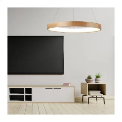 Lámpara de techo colgante Mad LED integrado 52w tonalidad 3000k acabado madera natura estilo moderno 80cm Ø