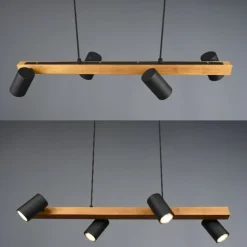 Lámpara de techo colgante Marley Madera/Negro 4L 4XGU10 80cm Ancho