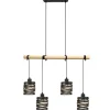 Lámpara de techo colgante Marrow 4 luces 4xE27 acabado metal negro y madera natural estilo rústico