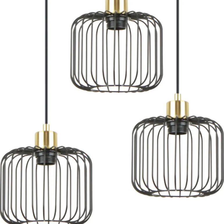 Lámpara de techo colgante Mauna 3 luces acabado negro y oro envejecido 3XE27 estilo moderno 35cm Ø