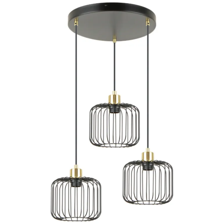Lámpara de techo colgante Mauna 3 luces acabado negro y oro envejecido 3XE27 estilo moderno 35cm Ø