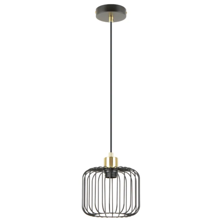 Lámpara de techo colgante Mauna 1 luz acabado negro y oro envejecido 1XE27 estilo moderno 18cm Ø