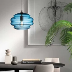 Lámpara de techo colgante Mel XL 1xE27 acabado cristal azul estilo moderno 40cm Ø