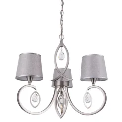 Lámpara de techo colgante Mina 3 luces 3xE14 acabado metal níquel pantallas tejido plata estilo clásico 50cm Ø
