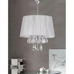 Lámpara de techo colgante Miramar Plata 4xE14 acabado metal cromo pantalla hilo plata estilo clásico 40cm Ø