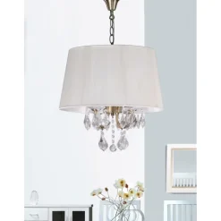Lámpara de techo colgante Miramar Plata 4xE14 acabado oro envejecido pantalla hilo beige