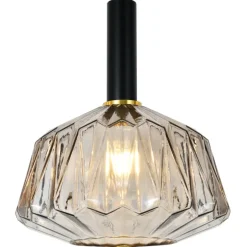 Lámpara de techo colgante Nascha1XE27 acabado metal negro cristal fumé estilo vintage 30cm Ø