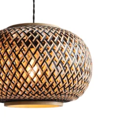 Lámpara de techo colgante Nepal 1XE27 acabado bambú fibras negro y natural estilo nórdico 40cm Ø