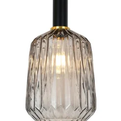 Lámpara de techo colgante Nilsa 1 luz 1XE27 acabado meta negro cristal fumé estilo vintage 20cm Ø