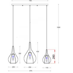 Lámpara de techo colgante Plazen lineal 3 luces 3XE27 acabado negro estilo moderno 88cm largo