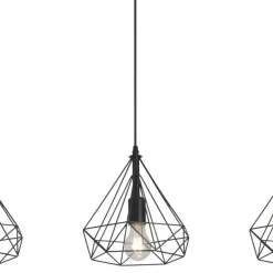 Lámpara de techo colgante Ra Lineal 3L 3XE27 acabado rejilla metal negro estilo moderno