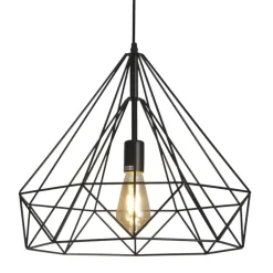 Lámpara de techo colgante Ra 1 luz 1XE27 acabado rejilla metal negro estilo moderno 45cm Ø