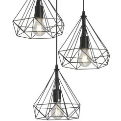 Lámpara de techo colgante Ra Redonda 3L 3XE27 acabado rejilla metal negro estilo moderno 30cm Ø