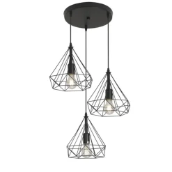 Lámpara de techo colgante Ra Redonda 3L 3XE27 acabado rejilla metal negro estilo moderno 30cm Ø