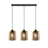 Lámpara de techo colgante Rejilla Lineal 3 luces 3XE27 acabado negro y madera estilo industrial
