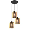 Lámpara de techo colgante Rejilla 3 luces 3XE27 acabado negro y madera estilo industrial 40.5 cm Ø