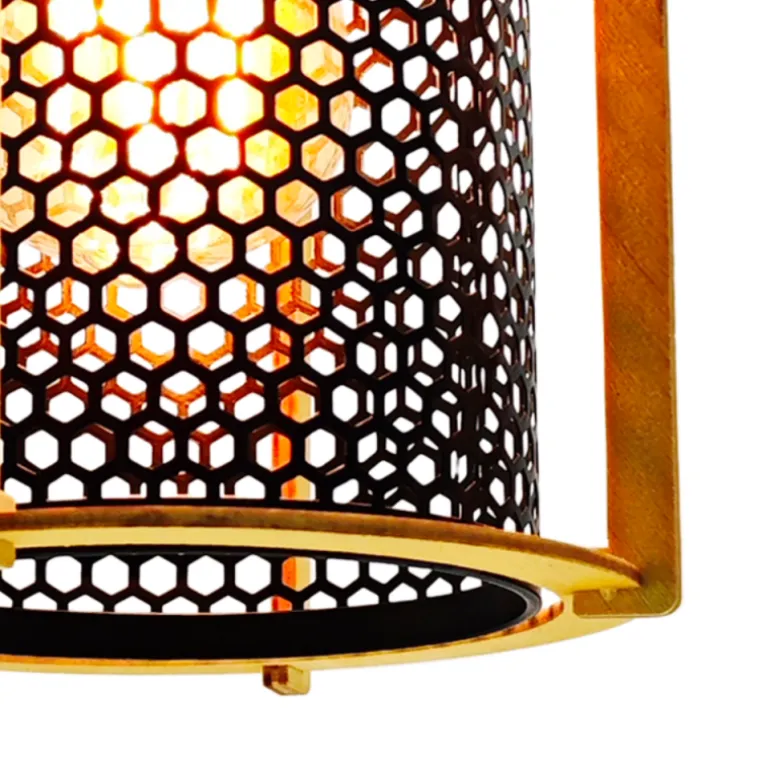 Lámpara de techo colgante Rejilla 1 luz 1XE27 acabado negro y madera estilo industrial 15.5cm Ø